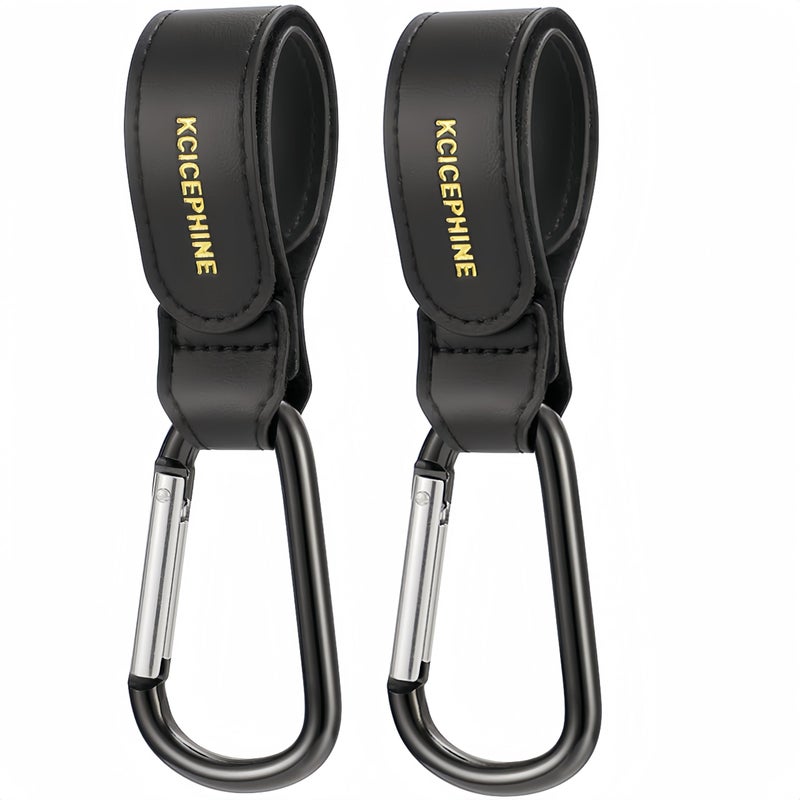Kcicephine 2 Pack Stroller Hooks, Stroller Straps for Diaper Bags,Adjustable Stroller Carabiner Clip,Baby Stroller Accessories for nuna,Uppababy,Bob,Hook for Bike,Scooter,Wheelchair,Walker Accessoriesï¼ˆBlackï¼‰ - Image 1