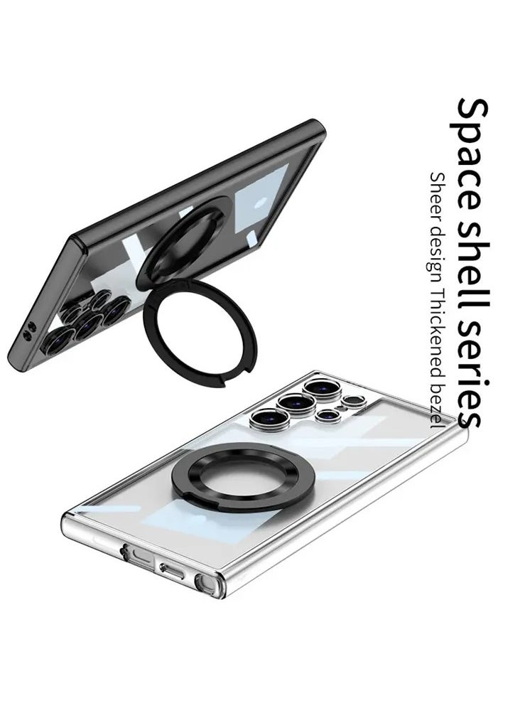 Color Fans Samsung Galaxy S24 Ultra 360° Rotatable Magnetic Ring Holder Case Scratchproof Protective Kickstand Phone Case - Black  - Image 2