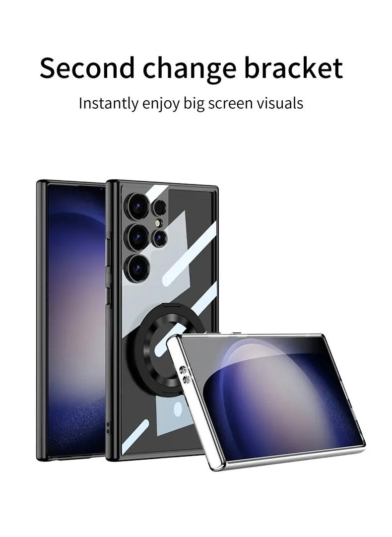 Color Fans Samsung Galaxy S24 Ultra 360° Rotatable Magnetic Ring Holder Case Scratchproof Protective Kickstand Phone Case - Black  - Image 5