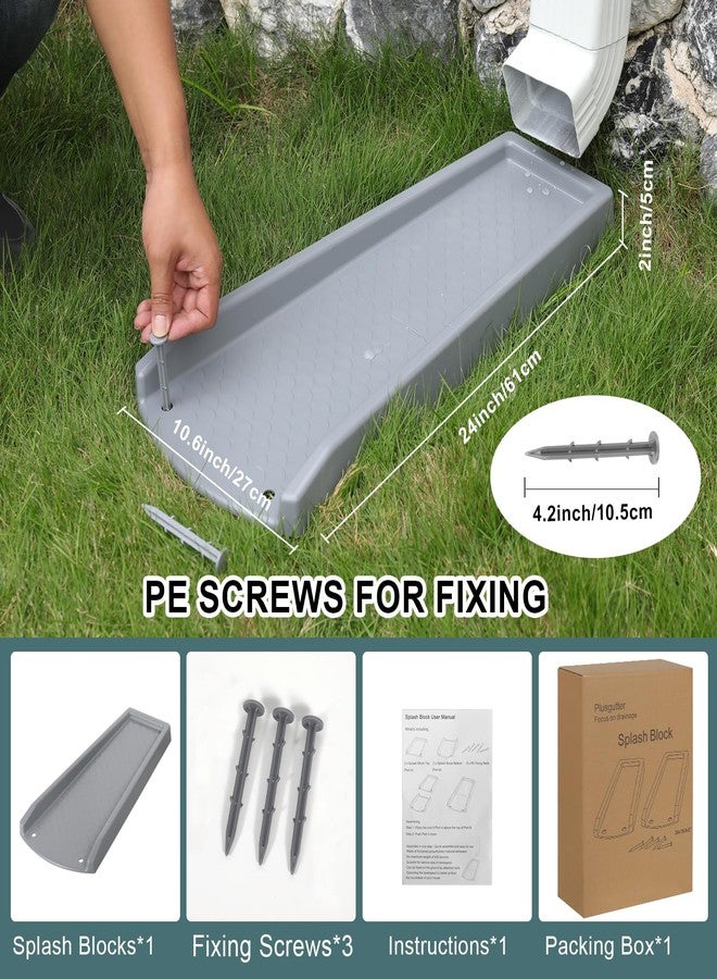 plusgutter Rain Gutter Downspout Splash Block, Gutter Downspout Extensions for Water Drainage, 24" Gutter Splash Guards Downspout Extender, Fixable Down spout Drain Trays with PE Nails(1 Pack, Gray) - Image 5