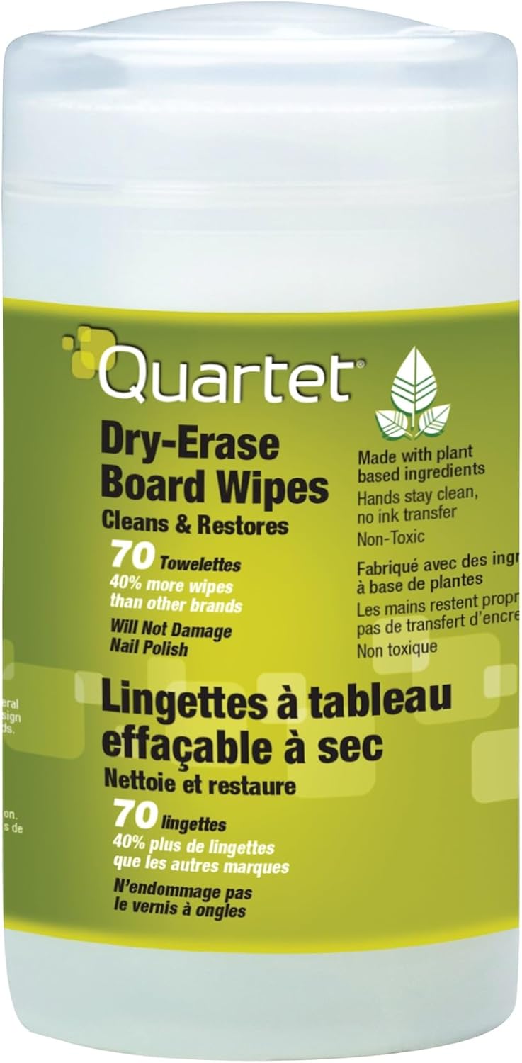 Quartet Dry Erase Cleaning Wipes 70 Sheets NonToxic Disposable Whiteboard Wipes LowOdor 52180032Q70 Wipes - Image 1