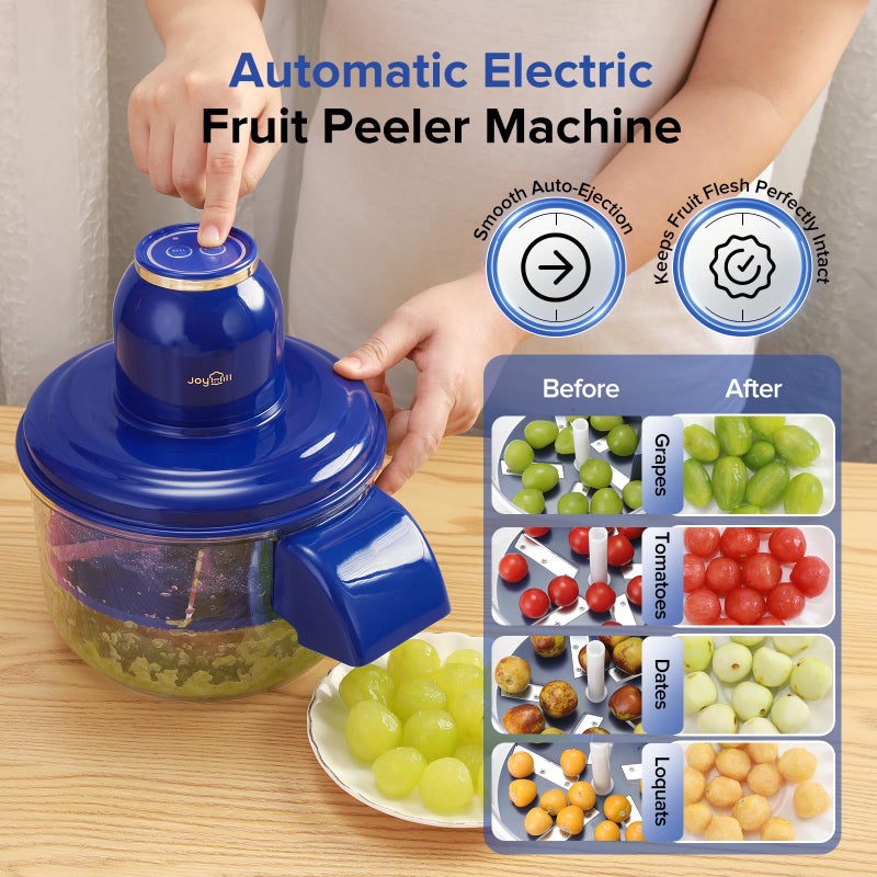 JOYHILL Electric Grape Peeling Machine, Automatic Fruit and Garlic Peeler for Grape Tomato Cherry, 50W Motor with Stainless Steel Blades, Rechargeable Cordless Kitchen Peeling Tool (Blue-1PC) - Image 3