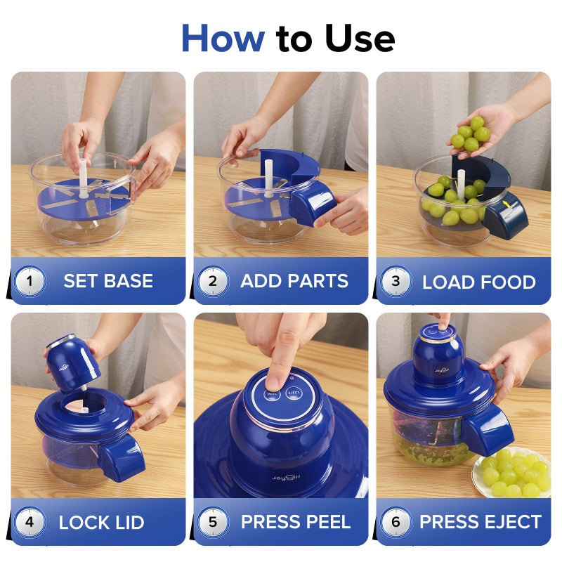 JOYHILL Electric Grape Peeling Machine, Automatic Fruit and Garlic Peeler for Grape Tomato Cherry, 50W Motor with Stainless Steel Blades, Rechargeable Cordless Kitchen Peeling Tool (Blue-1PC) - Image 5