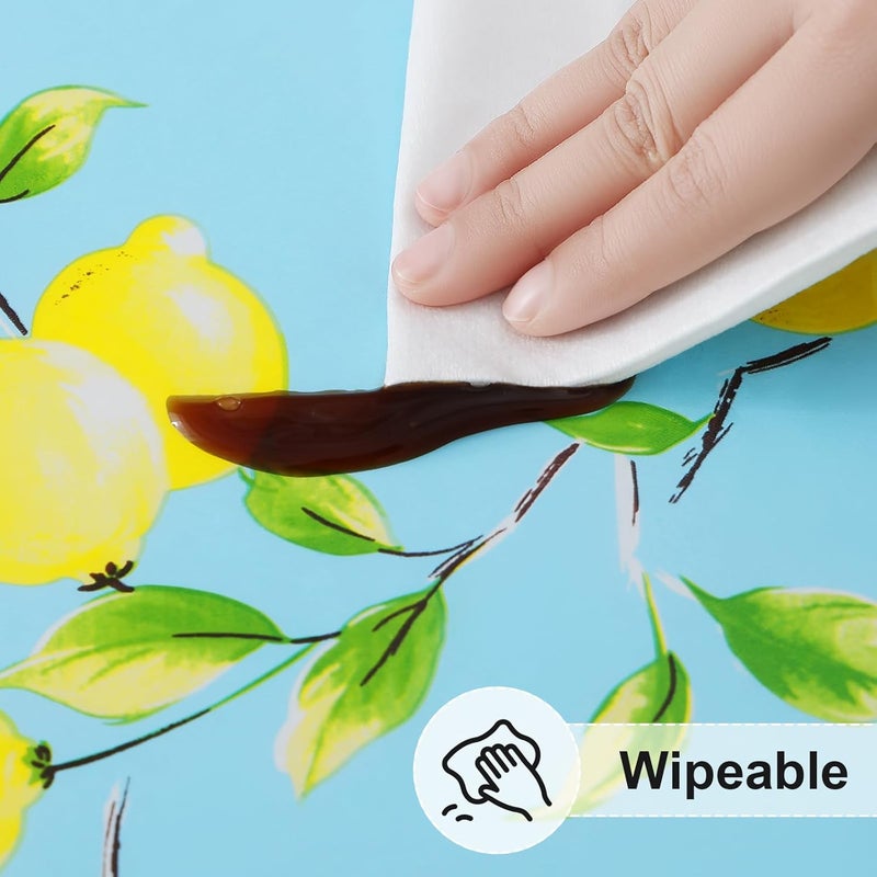 misaya Rectangle Vinyl Tablecloth, Fitted Table Cover, 100% Waterproof, Elastic Edge, Flannel Backing, Plastic Table Cloth Fit 4 Foot Folding Tables for Picnic, Camping, Outdoor (Lemon, 24x48 inch) - Image 4
