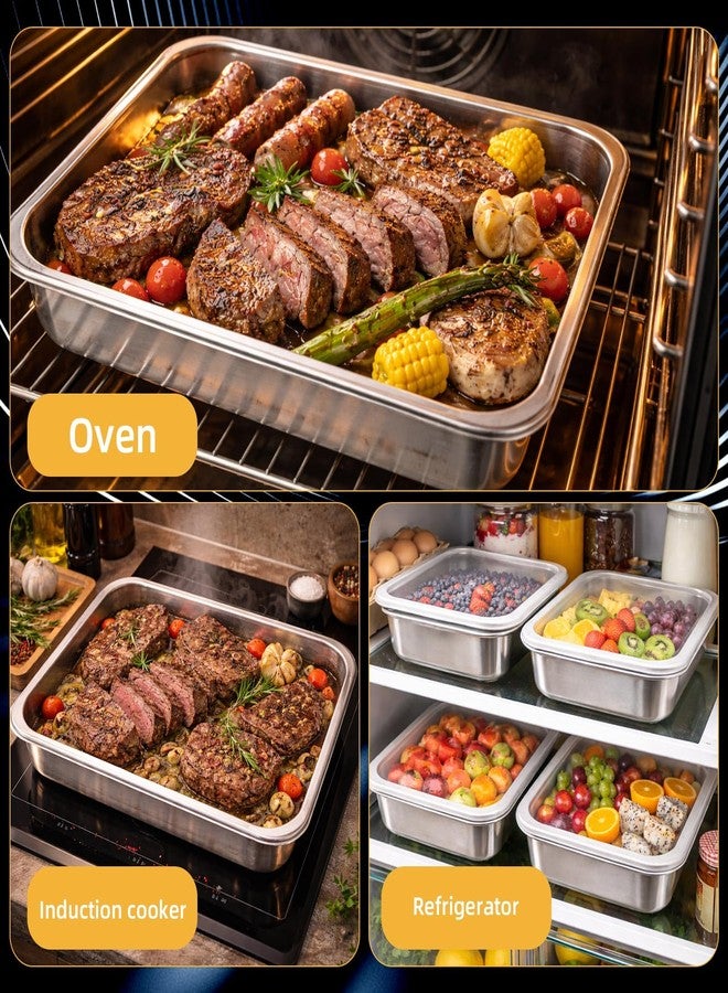Penitue 4pcs Stainless Steel Food Storage Containers with Lids, Airtight Stackable Metal Meal Prep Containers Deli Meat Keeper for Refrigerator Freezer for Picnic BBQ Party Travel & Office Lunch - Image 4