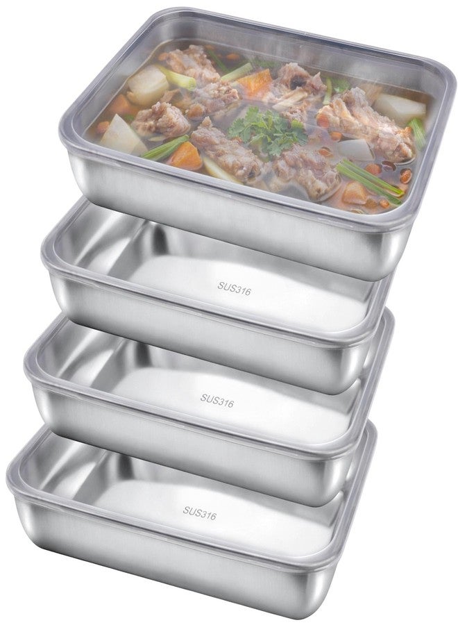 Penitue 4pcs Stainless Steel Food Storage Containers with Lids, Airtight Stackable Metal Meal Prep Containers Deli Meat Keeper for Refrigerator Freezer for Picnic BBQ Party Travel & Office Lunch - Image 1