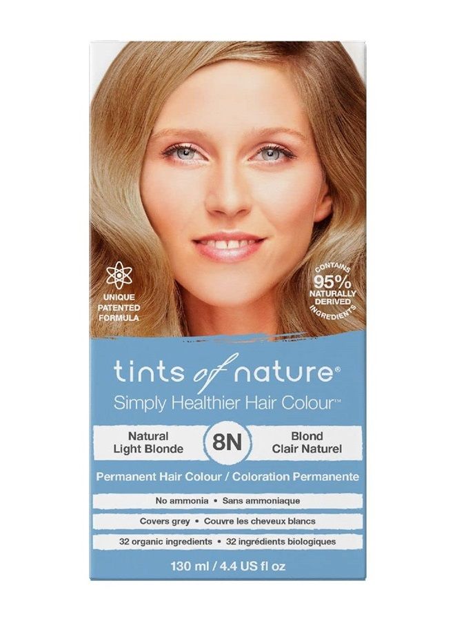 tints of nature صبغة شعر دائمة طبيعية، تغذي الشعر وتغطي الشيب، 1 × 130 مل - 8N أشقر فاتح - Image 1