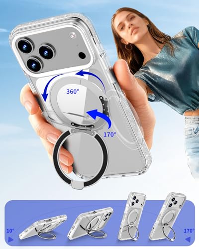 COOLQO Magnetic for iPhone 17 Pro Max Case 360° Spin Stand, Fit for MagSafe, Military Grade Drop Protection, Anti-Yellowing, Glitter Shiny Sparkle Shockproof Case for iPhone 17 Pro Max 6.9", Silver - Image 2