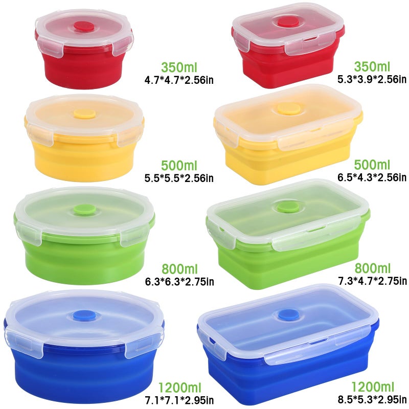 Yaomiao 16 Pack Collapsible Food Storage Containers with Lid Foldable 8 Pcs Rectangle Storage Bowl and 8 Pcs Round Silicone Food Bow for Lunch Rv Accessories Microwave Freezer Safe(Bright Colors) - Image 2