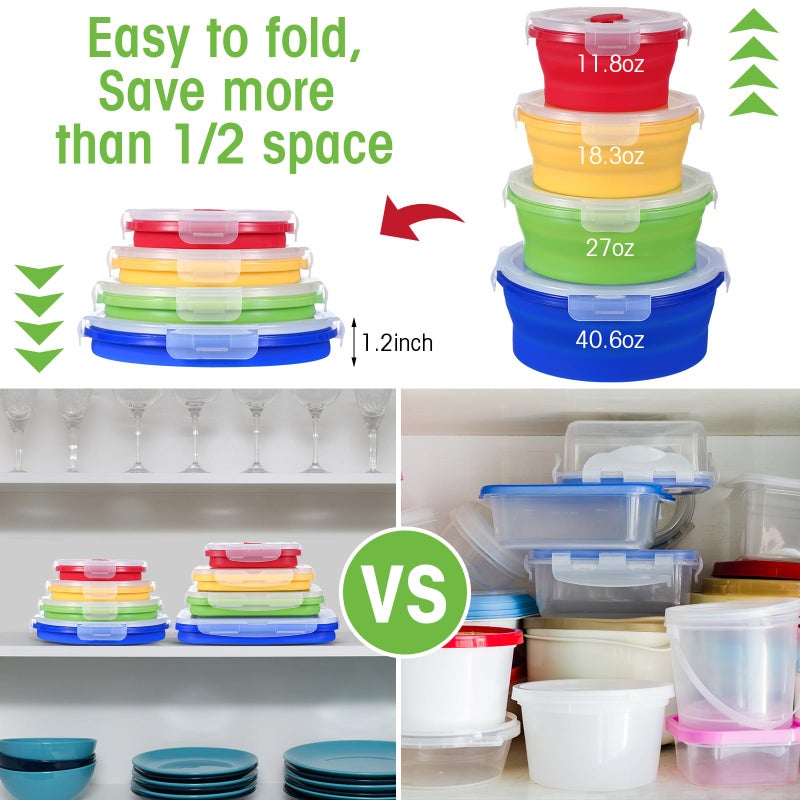 Yaomiao 16 Pack Collapsible Food Storage Containers with Lid Foldable 8 Pcs Rectangle Storage Bowl and 8 Pcs Round Silicone Food Bow for Lunch Rv Accessories Microwave Freezer Safe(Bright Colors) - Image 5