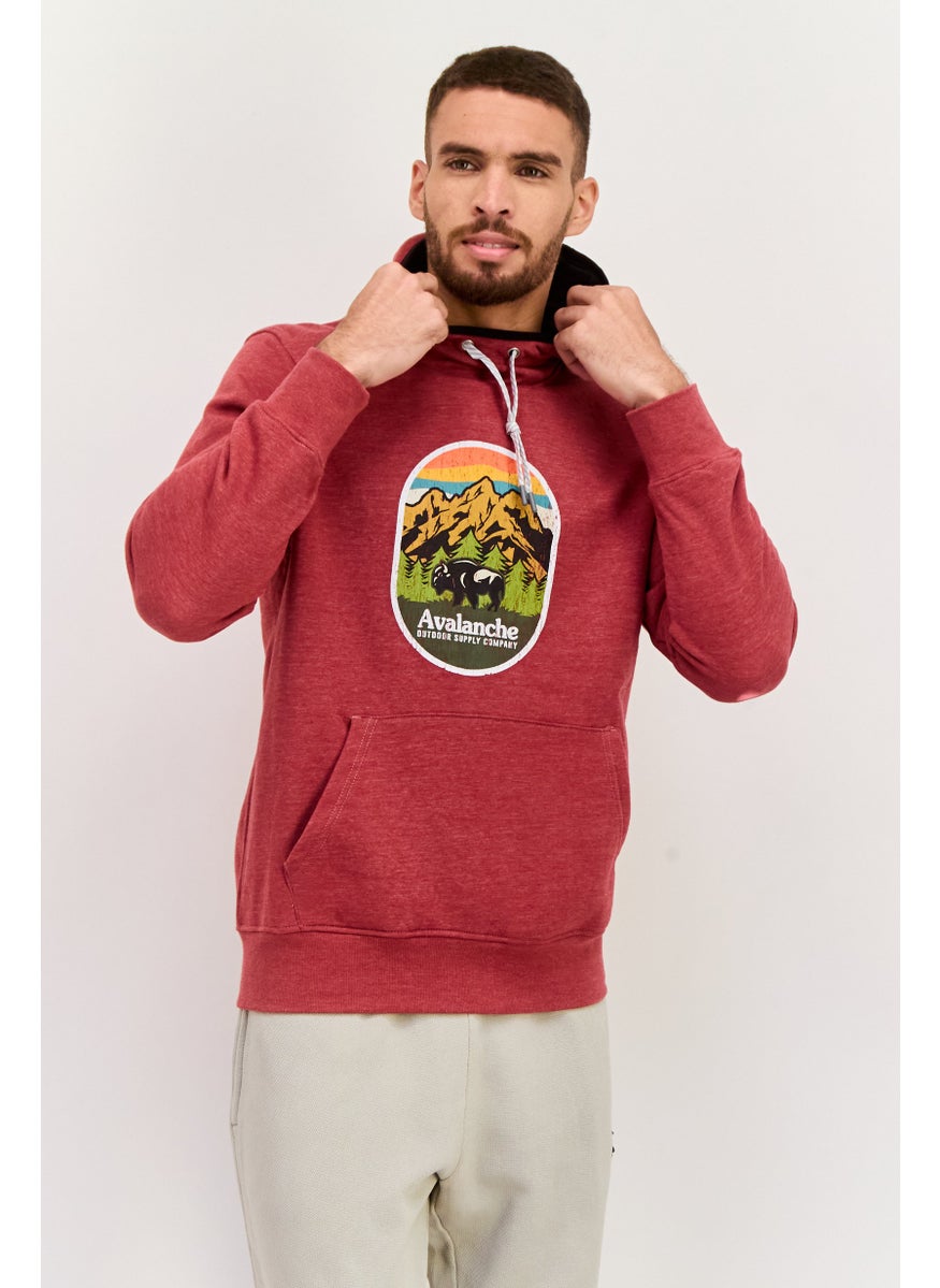 Avalanche Men Sportswear Fit Graphic Print Long Sleeves Outdoor Sweatshirt, Coral  - Image 1
