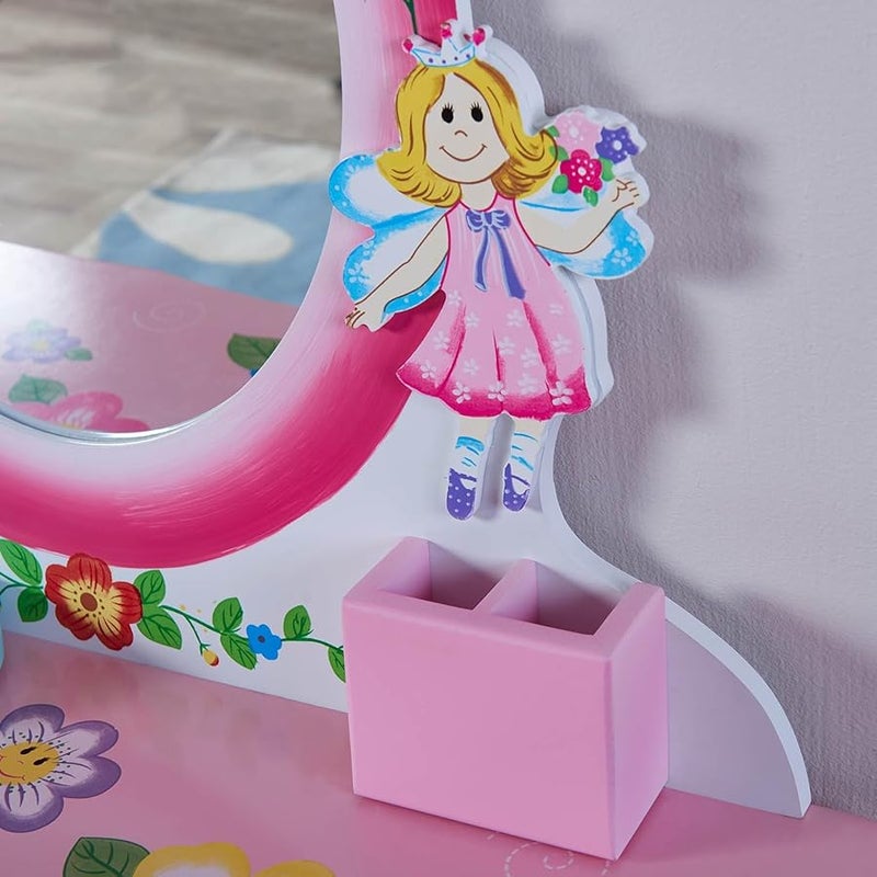 طقم طاولة تزيين الأميرة مع درج أبيض وردي 23.8 × 11.8 × 40.5 بوصة - Image 4