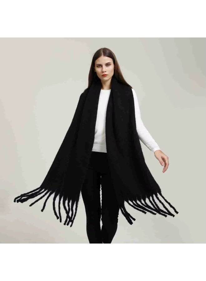 Shein Luxurious Black Oversized Winter Scarf with Fringe - Image 1