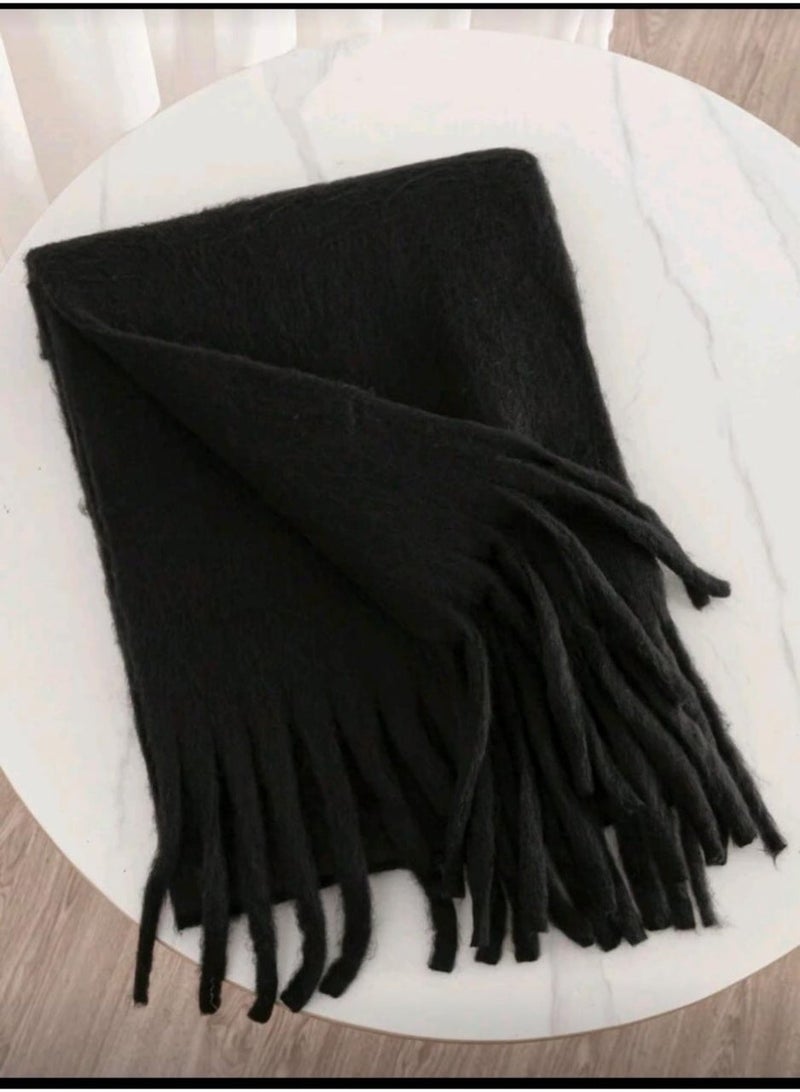 Shein Luxurious Black Oversized Winter Scarf with Fringe - Image 5