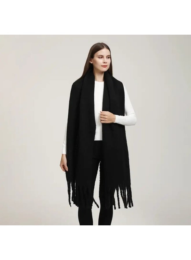 Shein Luxurious Black Oversized Winter Scarf with Fringe - Image 2