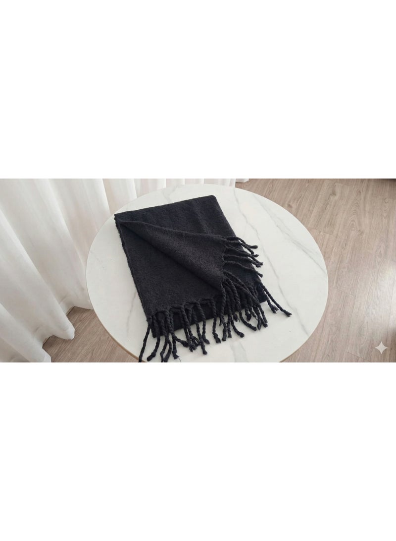Shein Luxurious Black Oversized Winter Scarf with Fringe - Image 3