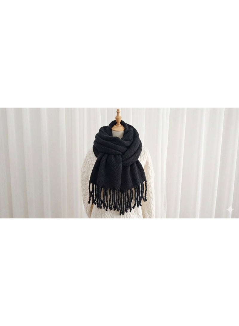 Shein Luxurious Black Oversized Winter Scarf with Fringe - Image 4