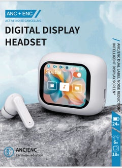 Generic True Wireless Active Noise Cancel ANC Bluetooth Earphones TWS In-ear Earbuds, Remote Selfie Photograph 2’’ Full Color Display Smart Touch Siri Control Screen Charging Case, ENC HiFi Stereo Headphones Ear Buds(Moonlight White)  - Image 3