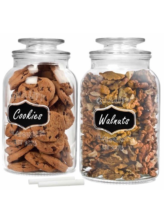 estilo Round Glass Canister Jars With Airtight Lids Ideal for Cookies, Candies, Cereal, Includes Chalkboard Labels And Chalk-1/2 Gallon (Set of 2), Clear - Image 1