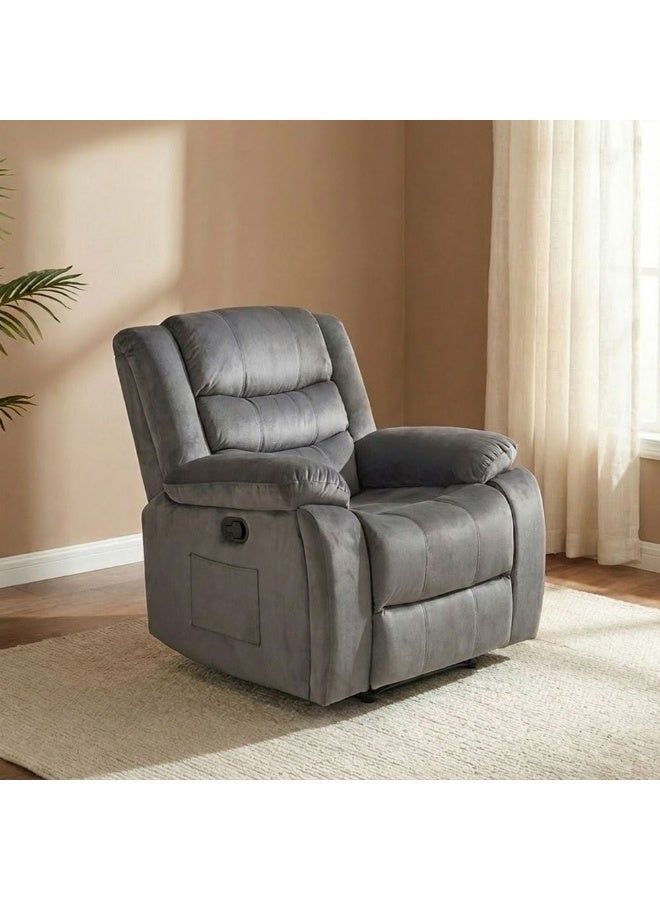 DANUBE HOME Mina 1 Seater ManuaFabric Recliner With Cupholder and Pockets Modern Design One Seat Relaxing Chair Living Room Furniture 97x84x103cm Dark Grey - Image 1