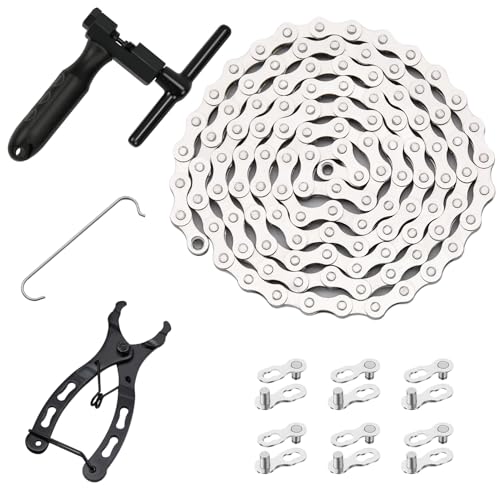 Ruby Q Bike Chain Kit, Single Speed Multi-Function Bike Mechanic Repair Kit, Chain Breaker and Bike Link Plier with Hook and 6 Pairs Bicycle Buckle, Reusable - Image 1