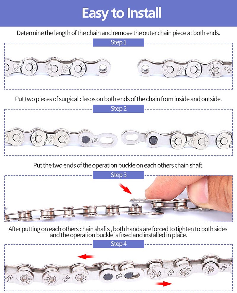 Ruby Q Bike Chain Kit, Single Speed Multi-Function Bike Mechanic Repair Kit, Chain Breaker and Bike Link Plier with Hook and 6 Pairs Bicycle Buckle, Reusable - Image 5