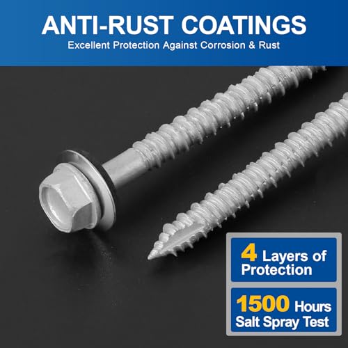 FMhotu Metal Roofing Screws #14×2-1/2Inch, 320-PCS, Hex Head Rustpert Coating Sheet Metal to Wood Siding Screw with EPDM Rubber Washer, Sharp Point, Hex Socket Included - Image 5