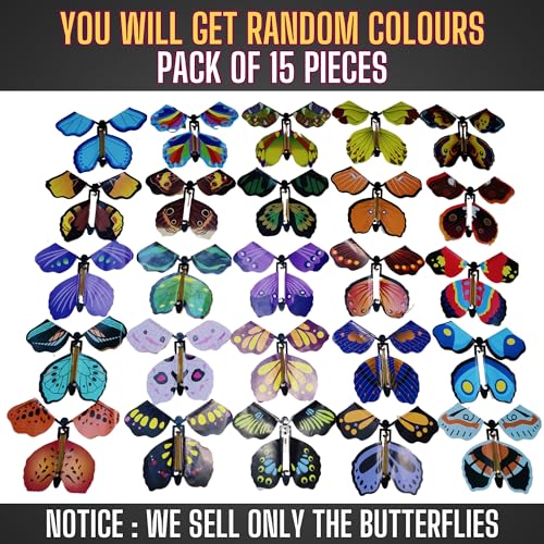 Jainchan® Flying Butterfly Toys/Games | Colourful Butterflies Rubber Windup Toy DIY Surprise Butterfly Card Gift for All Ages | Occassion, Festivals | Novelty Gag Toy (15 Pcs) - Image 2