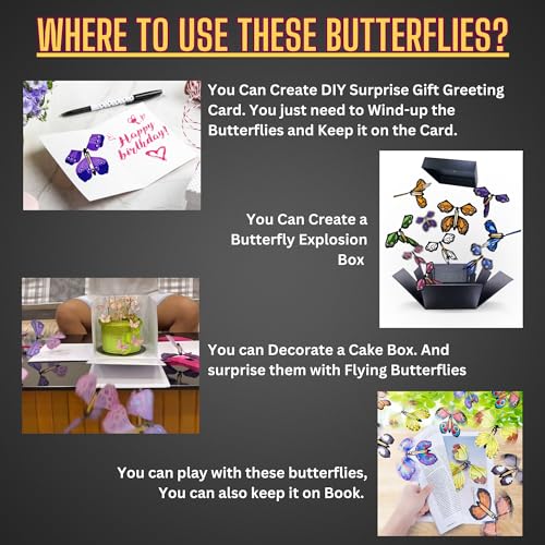 Jainchan® Flying Butterfly Toys/Games | Colourful Butterflies Rubber Windup Toy DIY Surprise Butterfly Card Gift for All Ages | Occassion, Festivals | Novelty Gag Toy (15 Pcs) - Image 3