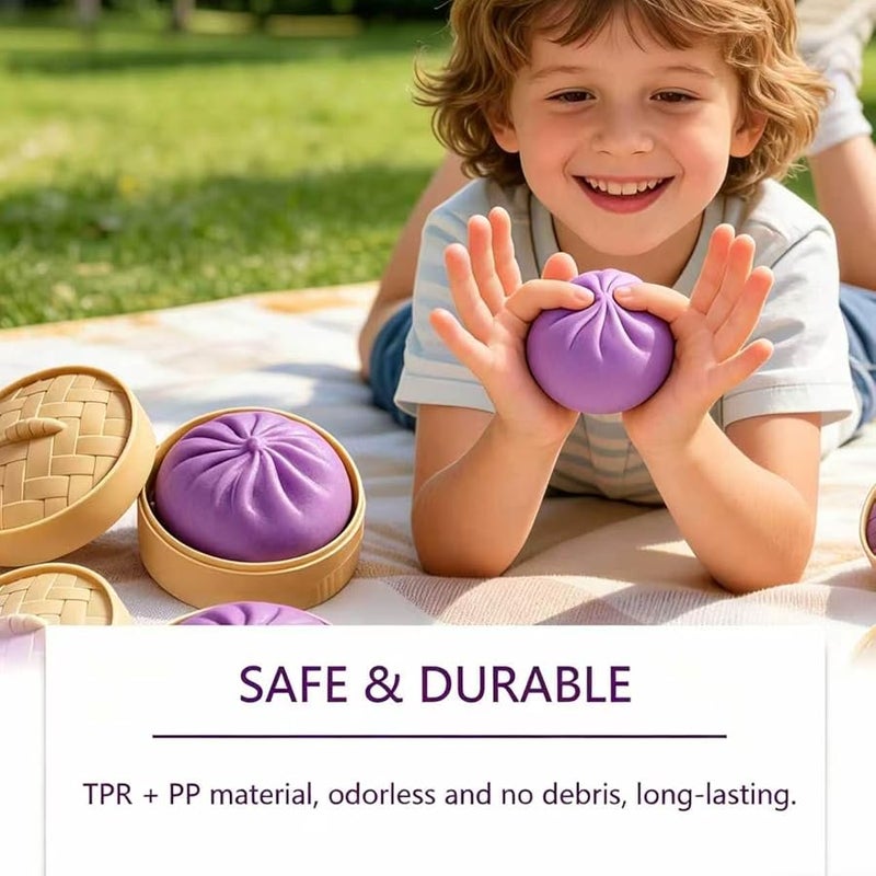 Orandan 2026 New Dumpling Squishy, Colorful Dumplings Stress Balls Fidget Sensory, Squeeze Dough Ball Stress Relief Hand with Food Steamer Stretchy Desk - Purple - Image 3
