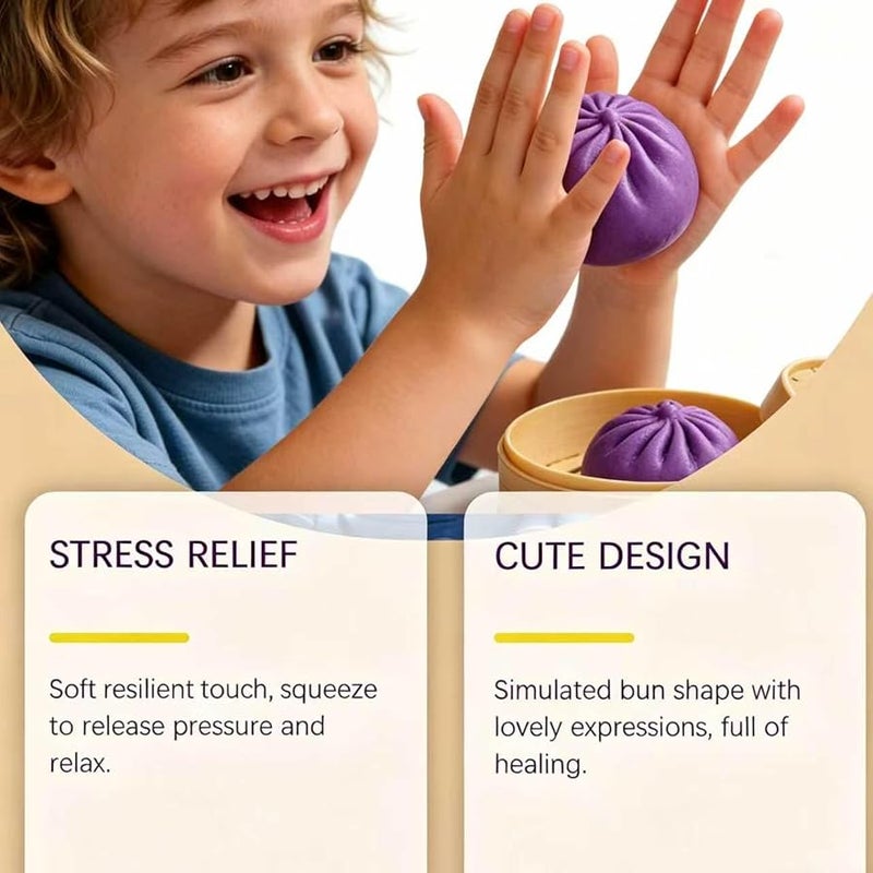 Orandan 2026 New Dumpling Squishy, Colorful Dumplings Stress Balls Fidget Sensory, Squeeze Dough Ball Stress Relief Hand with Food Steamer Stretchy Desk - Purple - Image 2