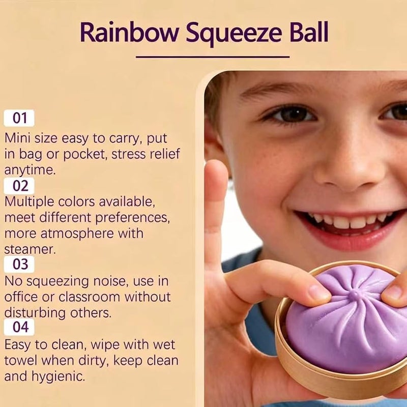 Orandan 2026 New Dumpling Squishy, Colorful Dumplings Stress Balls Fidget Sensory, Squeeze Dough Ball Stress Relief Hand with Food Steamer Stretchy Desk - Purple - Image 4