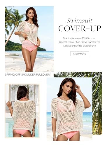 Dokotoo Womens Summer Crochet Hollow Out Sweaters Top Spring Crew Neck Short Sleeve Pullover Shirt Lightweight Knit Sweater Blouse Vacation Outfits for Women Apricot XXX-Large - Image 5