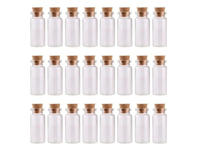 �1ml Mini/Tiny Glass Jars With Wood Cork Stoppers,Wishing/Message Bottle For Decorations Lovely Small Wish Bottle Tiny Clear Empty Wishing Message Vial With Cork Jars (24)