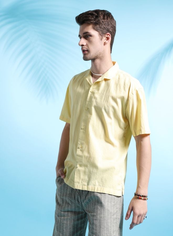 The Indian Garage Co Men Relaxed Fit Solid Half Sleeves Cuban Collar Resort Wear Shirt  - Image 3