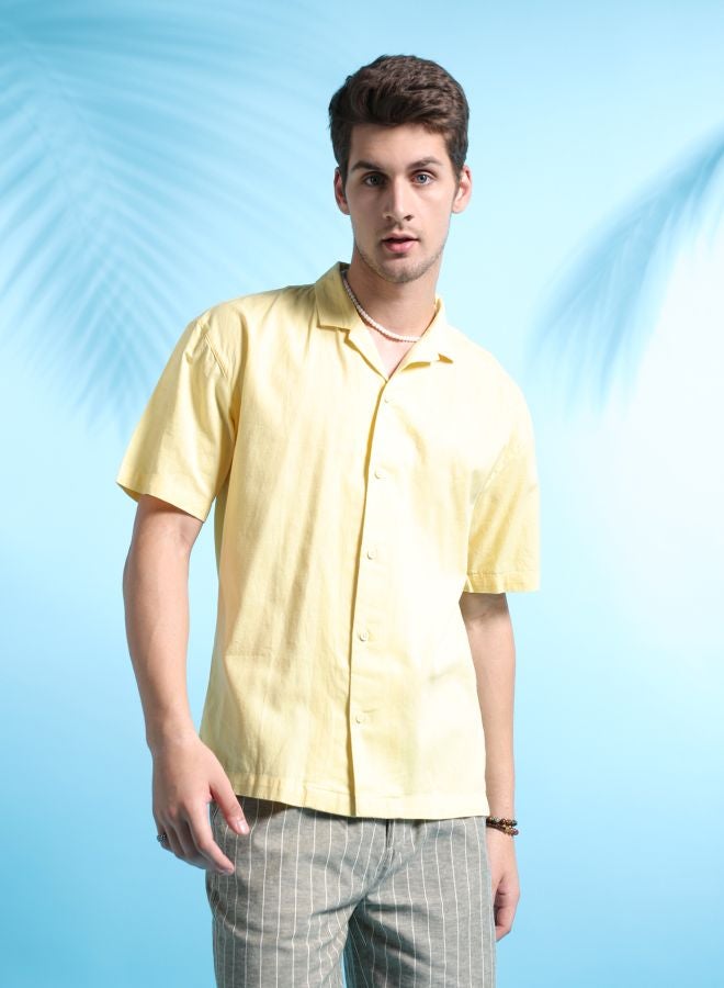 The Indian Garage Co Men Relaxed Fit Solid Half Sleeves Cuban Collar Resort Wear Shirt  - Image 4