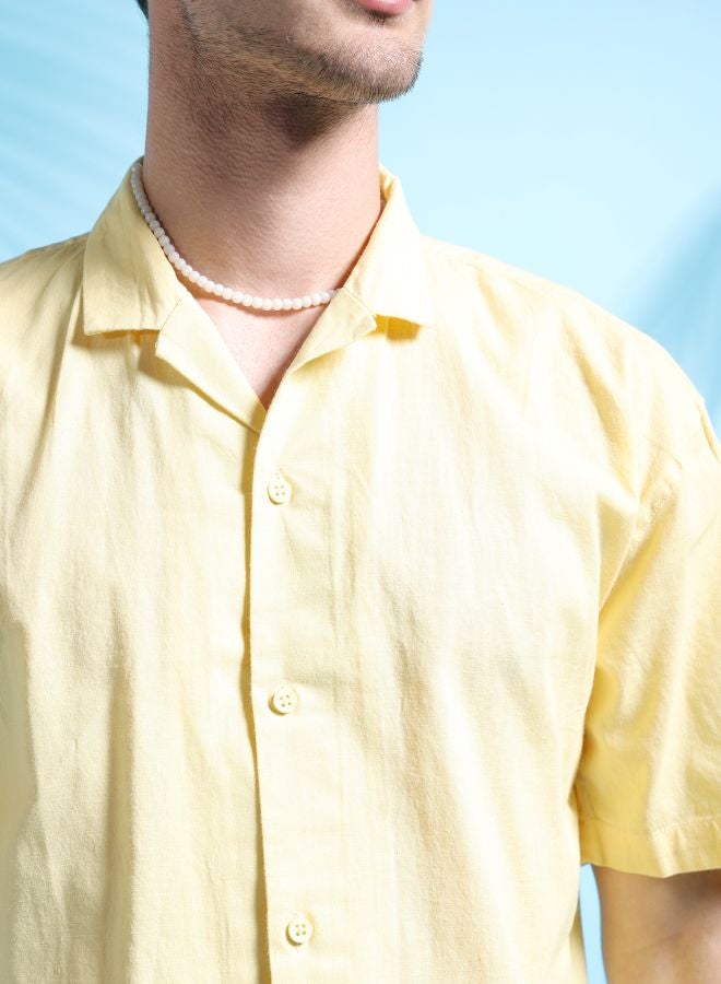 The Indian Garage Co Men Relaxed Fit Solid Half Sleeves Cuban Collar Resort Wear Shirt  - Image 5