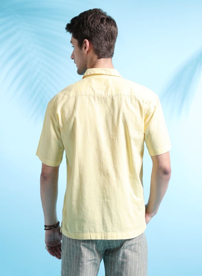 The Indian Garage Co Men Relaxed Fit Solid Half Sleeves Cuban Collar Resort Wear Shirt  - Image 2