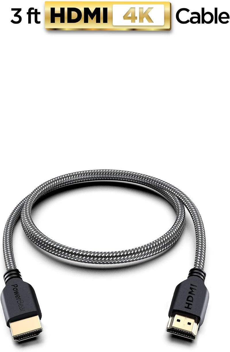 PowerBear 4K HDMI Cable 3 ft 2 Pack| Short Hdmi Cable, Braided Nylon & Gold Connectors, 4K @ 60Hz, Ultra HD, 2K, 1080P, ARC & CL3 Rated | for Laptop, Monitor, PS5, PS4, Xbox One, Fire TV, & More - Image 2