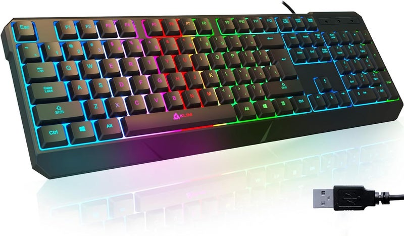 KLIM Chroma – USB RGB Gaming Keyboard, Wired PC Computer Keyboard, Membrane, Waterproof Durable, 2 ms Response, PS4/PS5 & Mac Compatible - Image 1
