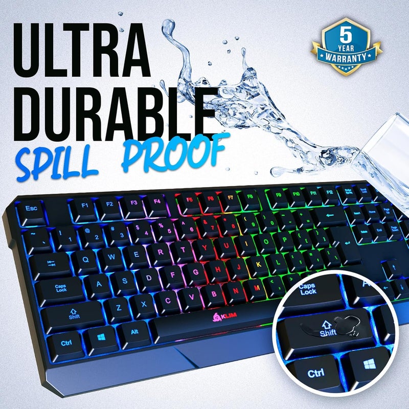 KLIM Chroma – USB RGB Gaming Keyboard, Wired PC Computer Keyboard, Membrane, Waterproof Durable, 2 ms Response, PS4/PS5 & Mac Compatible - Image 5