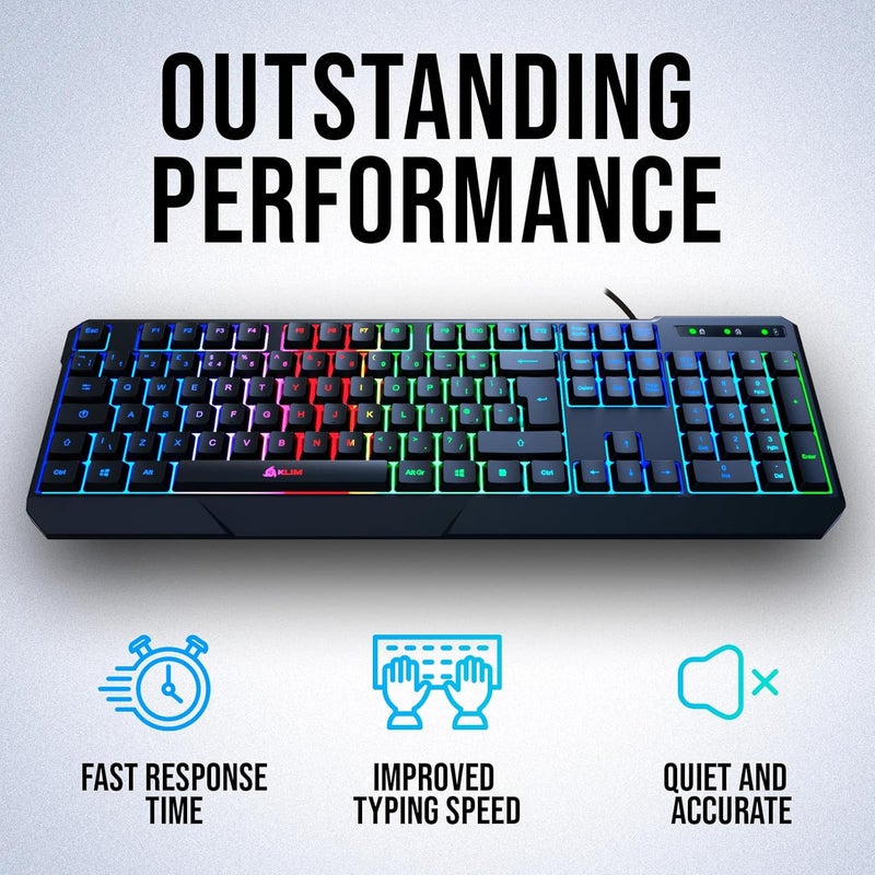 KLIM Chroma – USB RGB Gaming Keyboard, Wired PC Computer Keyboard, Membrane, Waterproof Durable, 2 ms Response, PS4/PS5 & Mac Compatible - Image 4