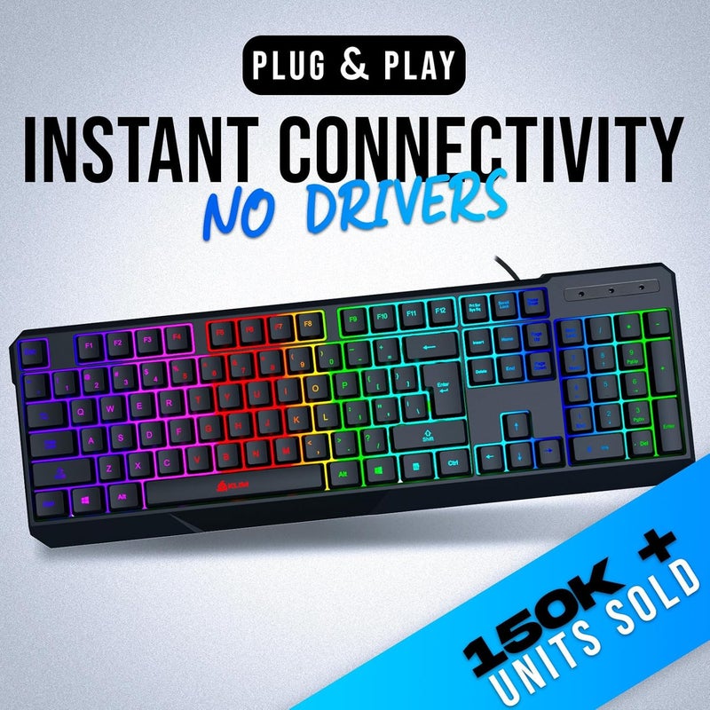 KLIM Chroma – USB RGB Gaming Keyboard, Wired PC Computer Keyboard, Membrane, Waterproof Durable, 2 ms Response, PS4/PS5 & Mac Compatible - Image 2