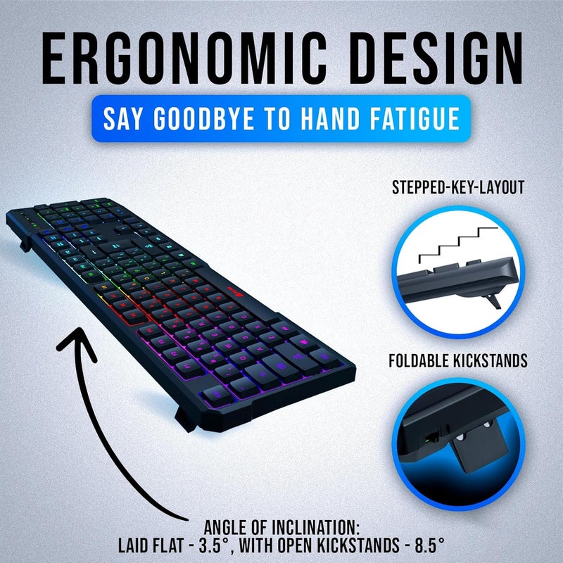 KLIM Chroma – USB RGB Gaming Keyboard, Wired PC Computer Keyboard, Membrane, Waterproof Durable, 2 ms Response, PS4/PS5 & Mac Compatible - Image 3