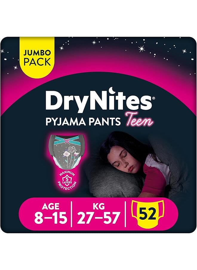 هاجيز Drynites بيجامة سروال 8 15 سنة حفاضات ترطيب السرير للبنات 27 57 كجم عبوة ضخمة 52 سروال  - Image 1