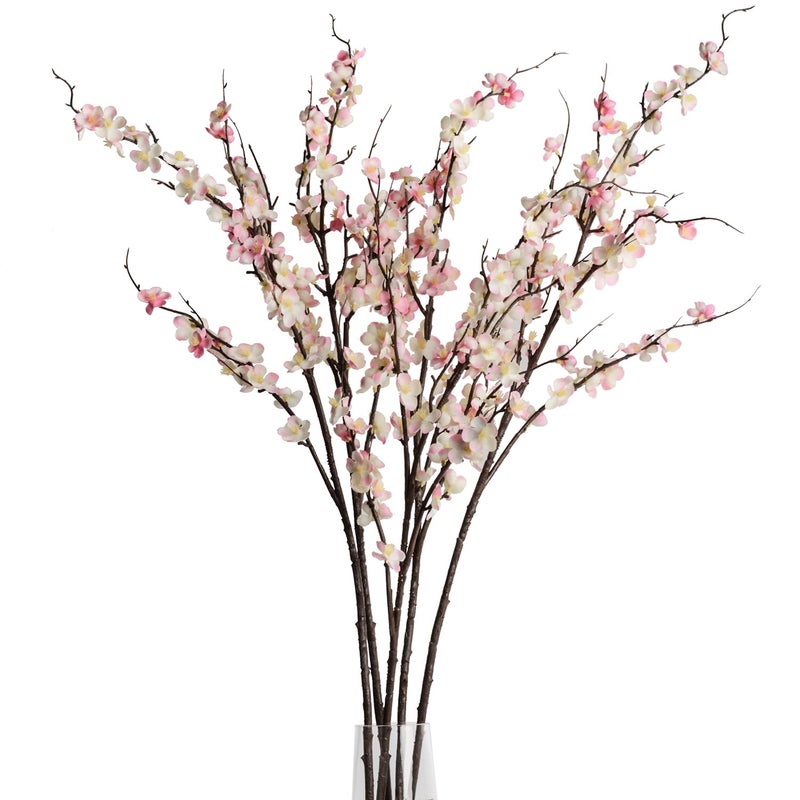 SLanC 5Pcs Silk Cherry Blossom Branches 39'' Artificial Flowers Faux Cherry Blossom Stems for Vase Summer Spring Wedding Decor (5, Pink) - Image 1