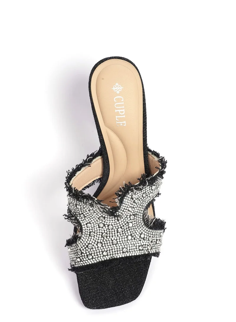 Cuple Comfort Heeled Denim Sandals