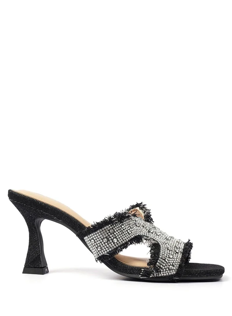 Cuple Crystal Denim Sculpted Heel Mule