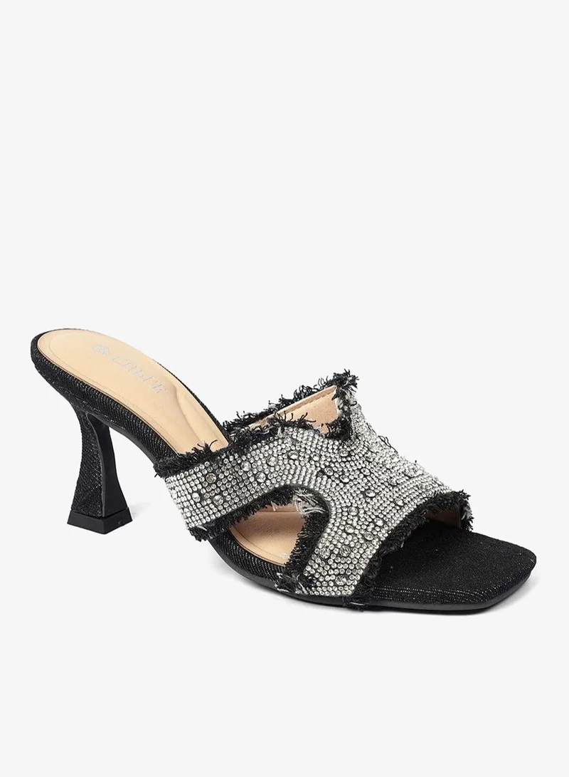 Cuple Crystal Denim Sculpted Heel Mule