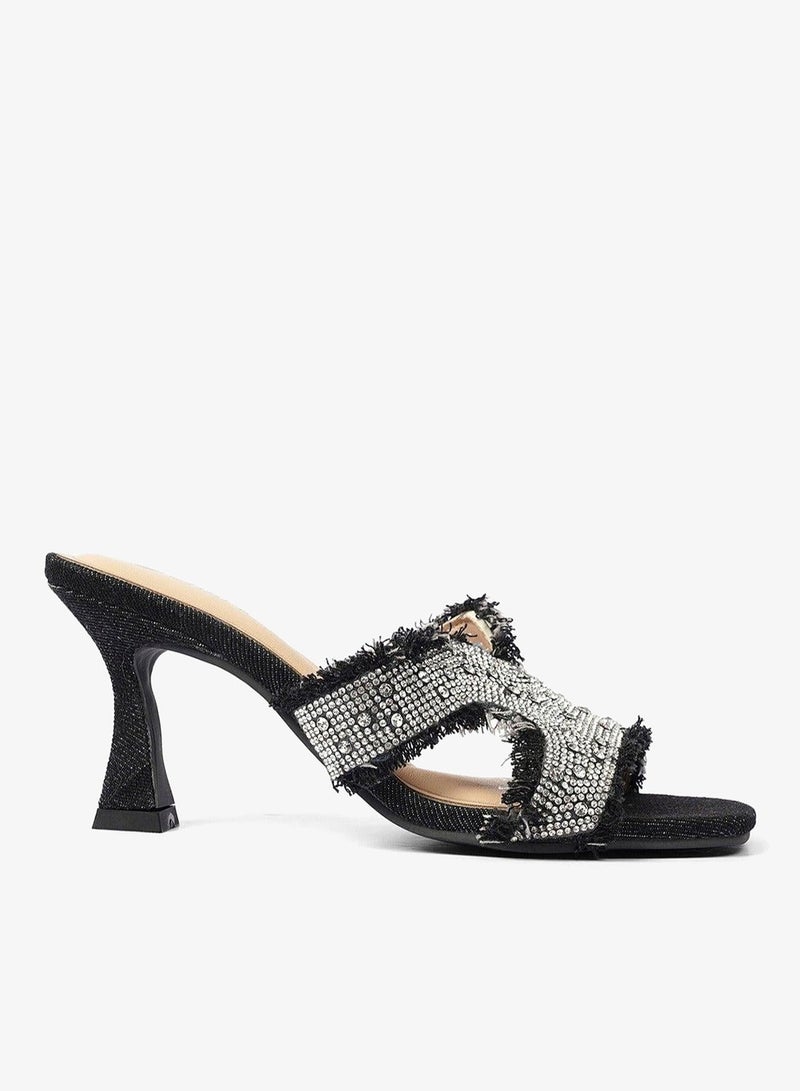 Cuple Crystal Denim Sculpted Heel Mule - Image 1